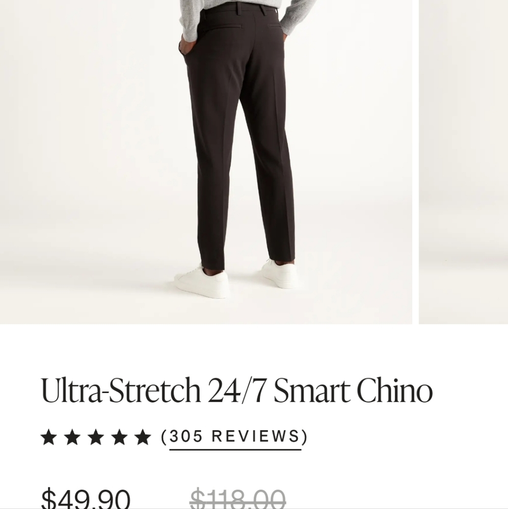 Quince Ultra Stretch Smart Chinos,  Black or Dark Gray Or Khaki Dress Pants - Picture 2 of 15